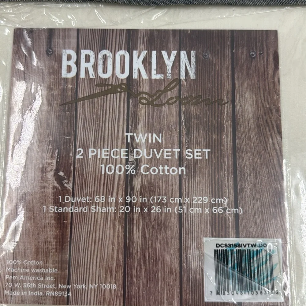 Brooklyn Loom Cream Twin 2 Piece Duvet Cover Set 100% Cotton NEW